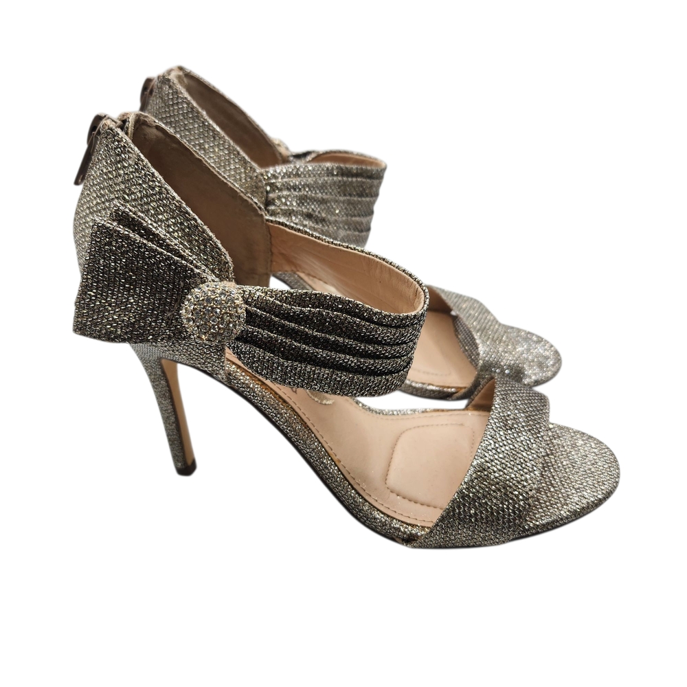 Nina Sparkling Gold Heels with Bow Size‎ 6.5